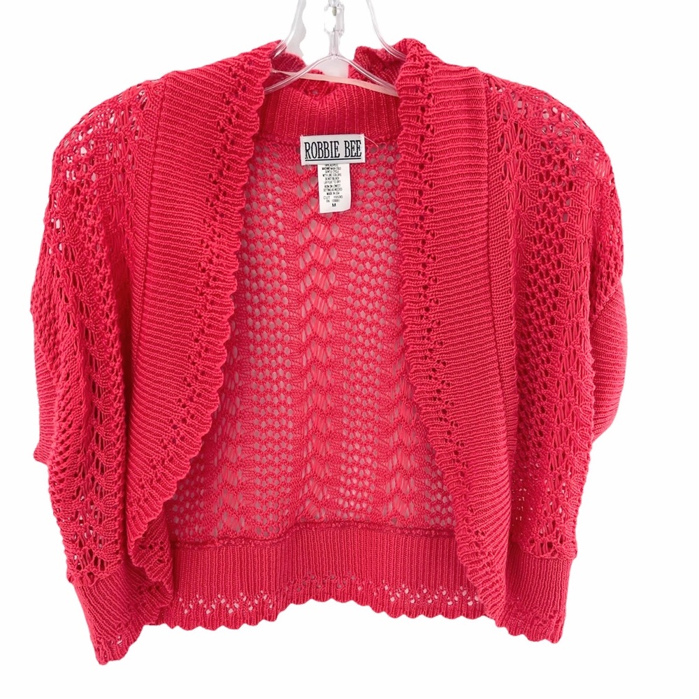 Robbie Bee Crochet Knit Short Sleeve Open Front Cardigan Size Medium